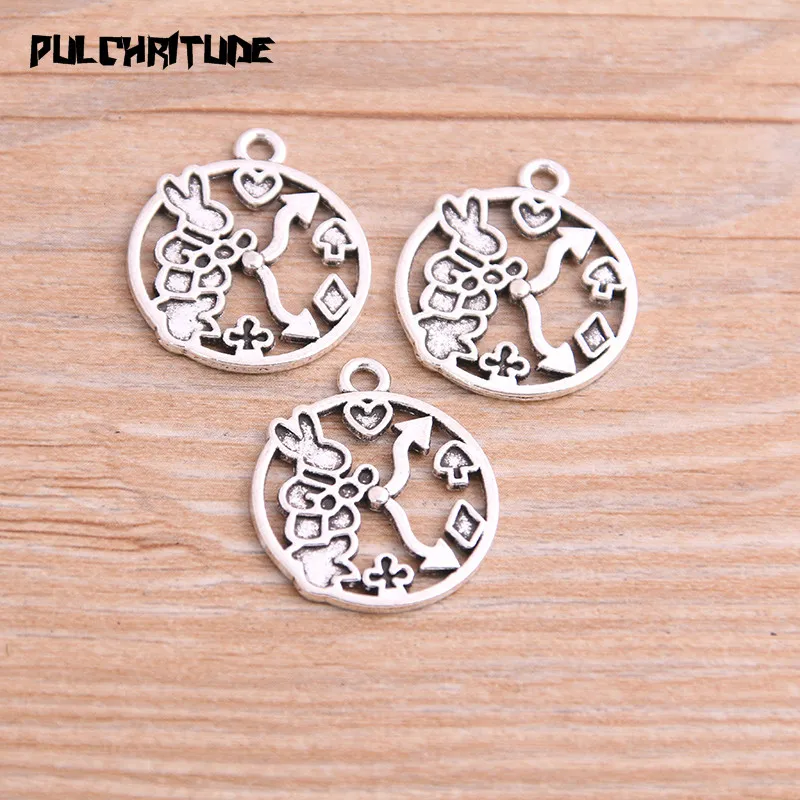 12pcs 20*23mm Two Color Metal Zinc Alloy Round Rabbit Charms Fit Jewelry Animal Pendant Charms Makings