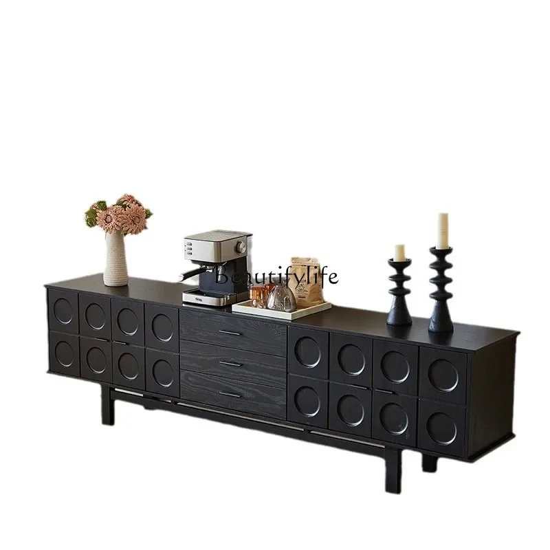 

LRed oak solid wood French retro TV cabinet living room new high-end black