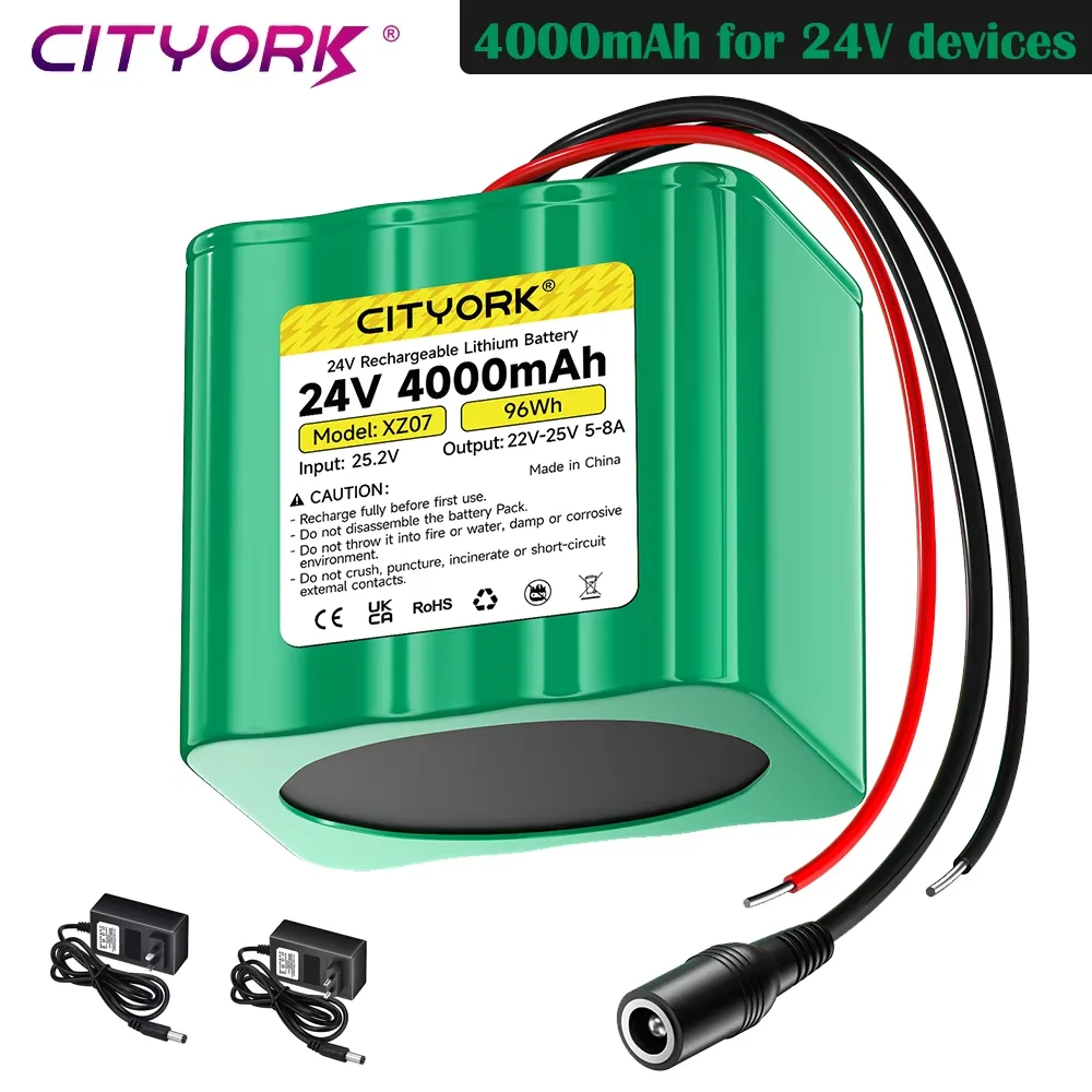 24V Lithium Rechargeable 4000mAh Battery with Charger+Plug Adapter+Connection Line For 24V 4Ah Devices Diy Toy Car Power Supply