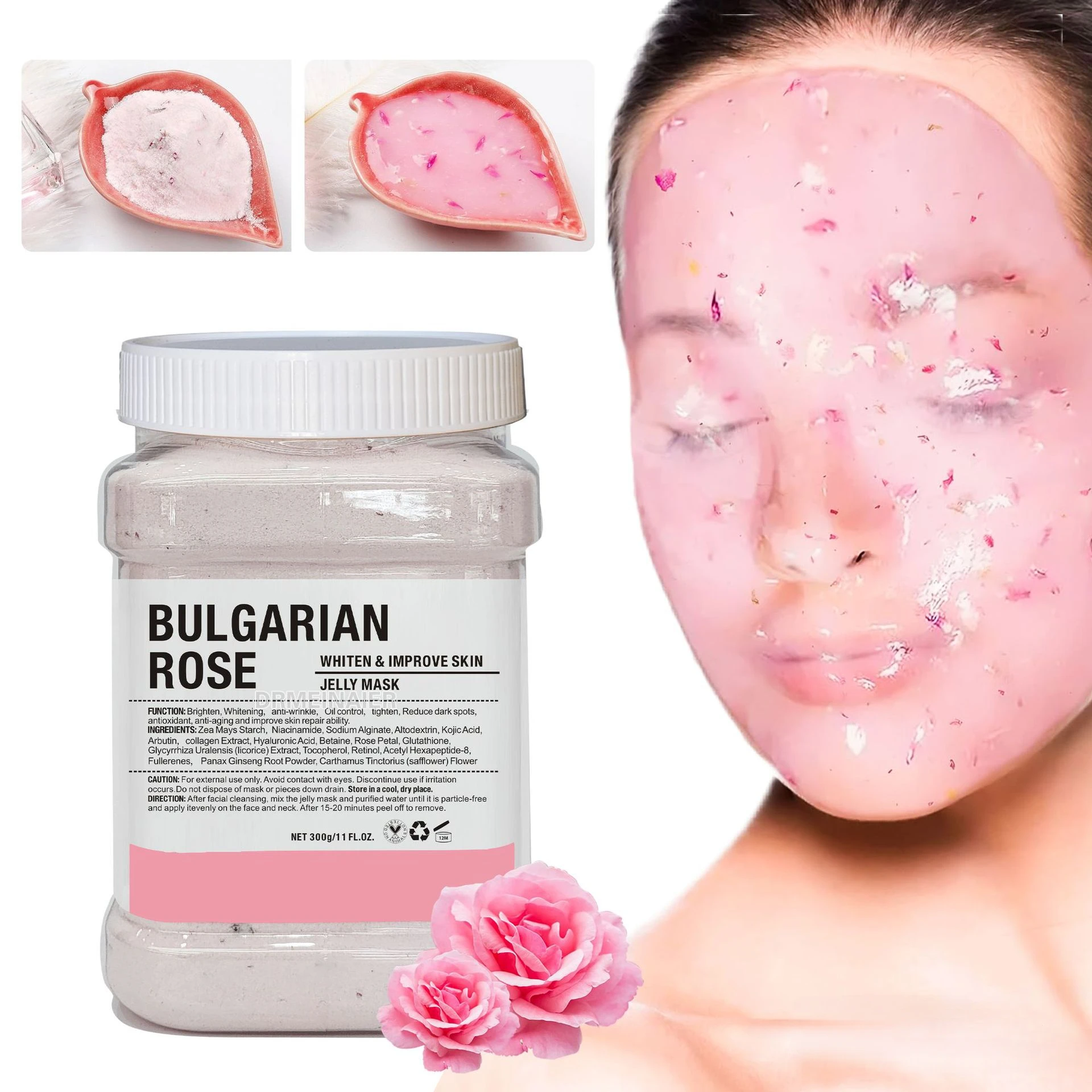 Poudre de masque facial aux pétales de rose, MSI de cristal, rétrécit les pores, hydrate, éclaircit le teint de la peau, 650g