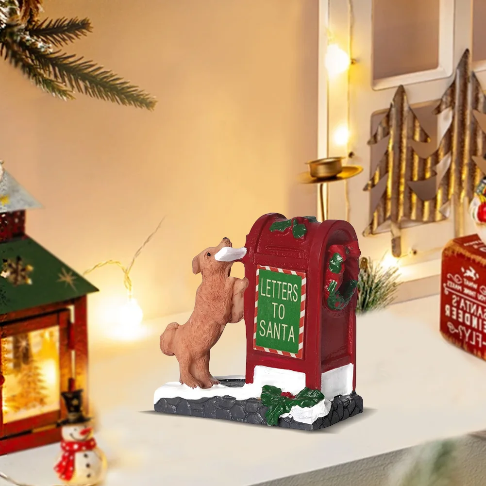 مجموعات قرى صندوق بريد سانتا رسالة كلب لطيف إلى سانتا الراتنج عيد الميلاد الحلي سطح المكتب تمثال راتنج زينة طاولة عيد الميلاد