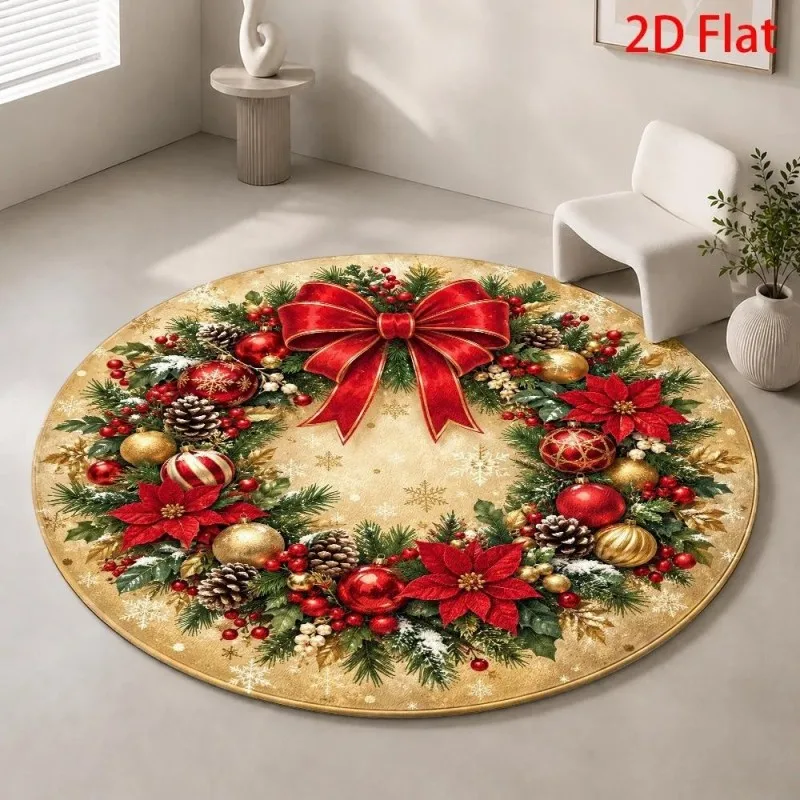 Christmas Snowy Cabin Round Rug Winter Forest Deer Circular Carpet Living Room Cozy Mountain House Area Rugs  Holiday Decor Mat - view 3