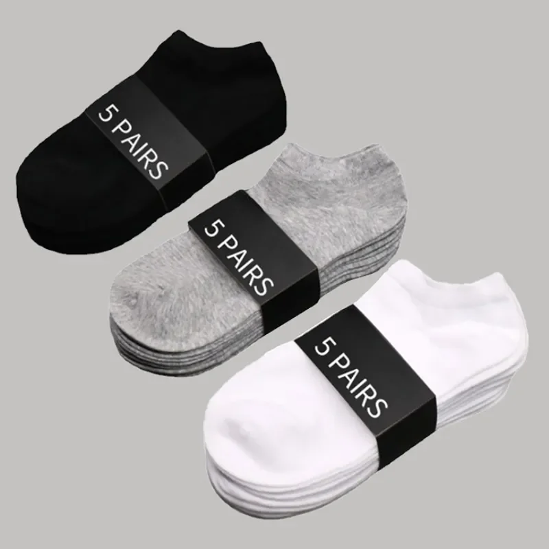 5/10Pairs Women Men Socks Low Cut Breathable Business Boat Sock Solid Color Comfortable Ankle Thin Casual White Black Summer