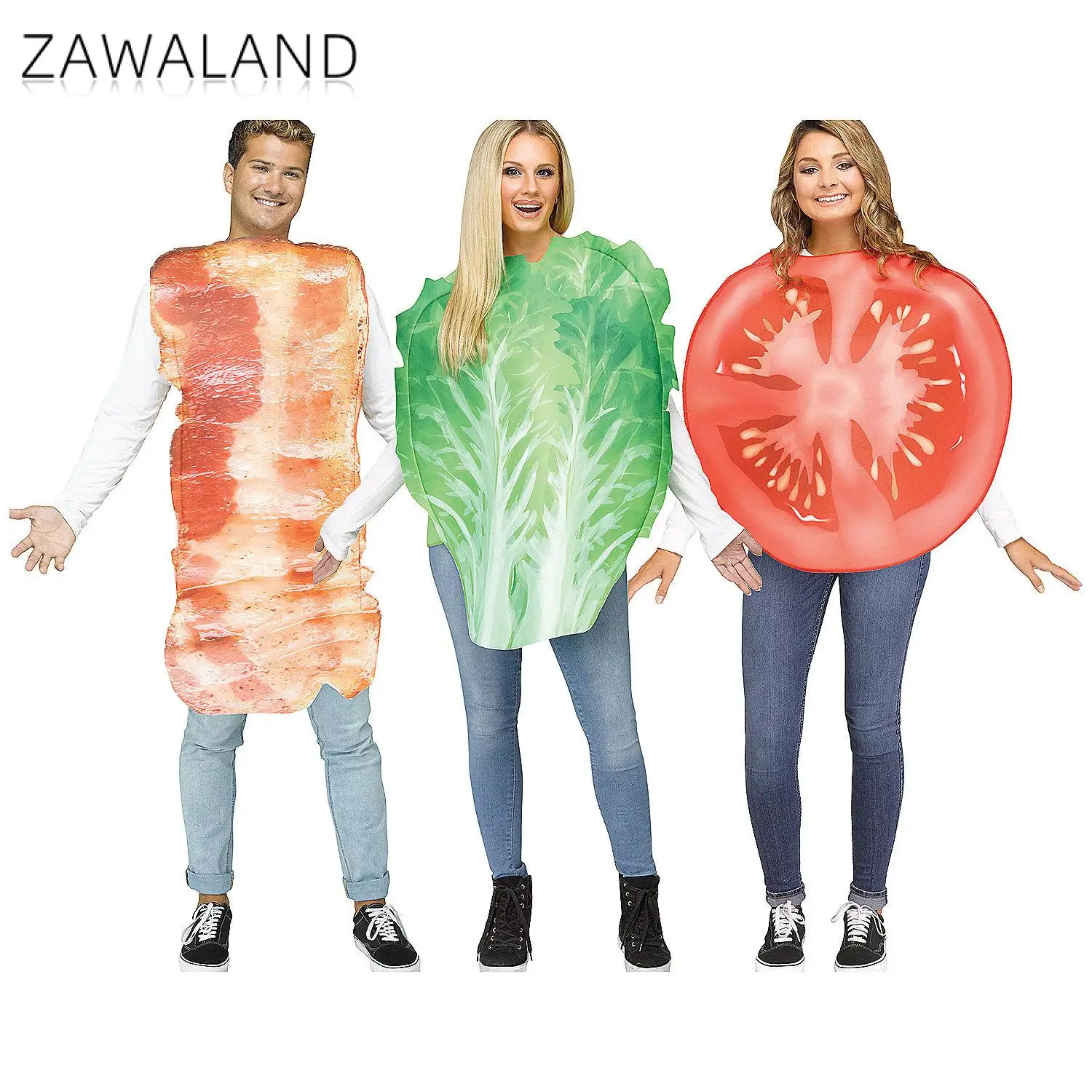 

Zawaland Food Fruit Cosplay Costume Grilled Meat Vegetables Clothes Halloween Family Outfit Funny Bacon Eggs Disguisement Suit