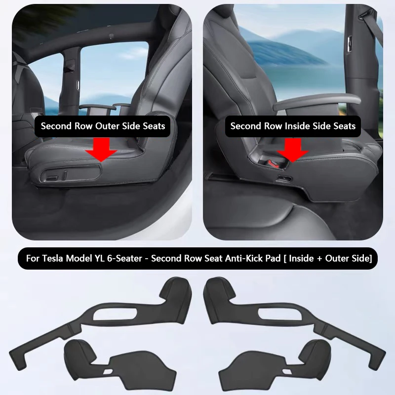 Für Tesla Model YL 6-Sitzer Zweite Reihe Sitz-Seitenschutz Anti-Kick-Pad Leder-Sitzkantenschutz Kratzfester Überzug Auto-Zubehör – Detail 8