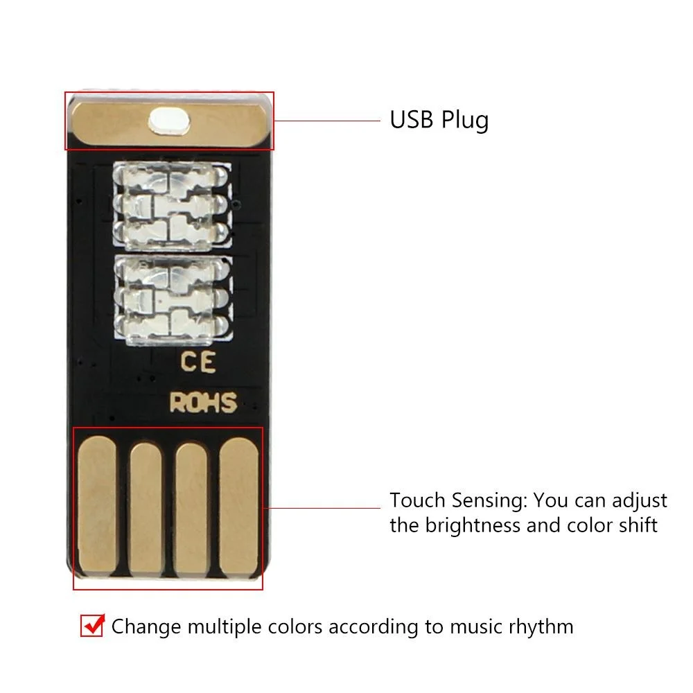 Touch and Sound Control Car LED Atmosphere Light Auto Decorative Lamp Car Styling RGB Music Rhythm Light With USB