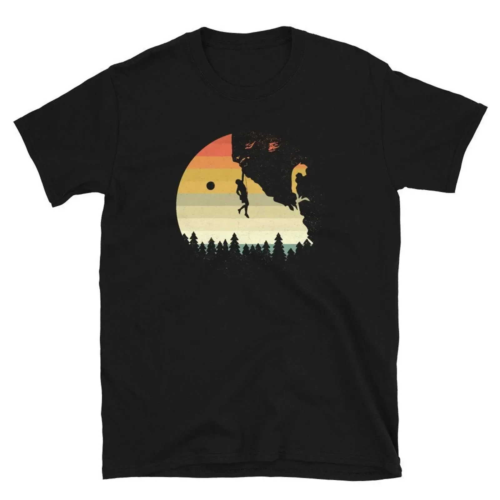 Retro Sunset Rock Climbing T Shirt Mountain Climber Bouldering Vintage Outdoor s Casual  vintage Washed Comfortable