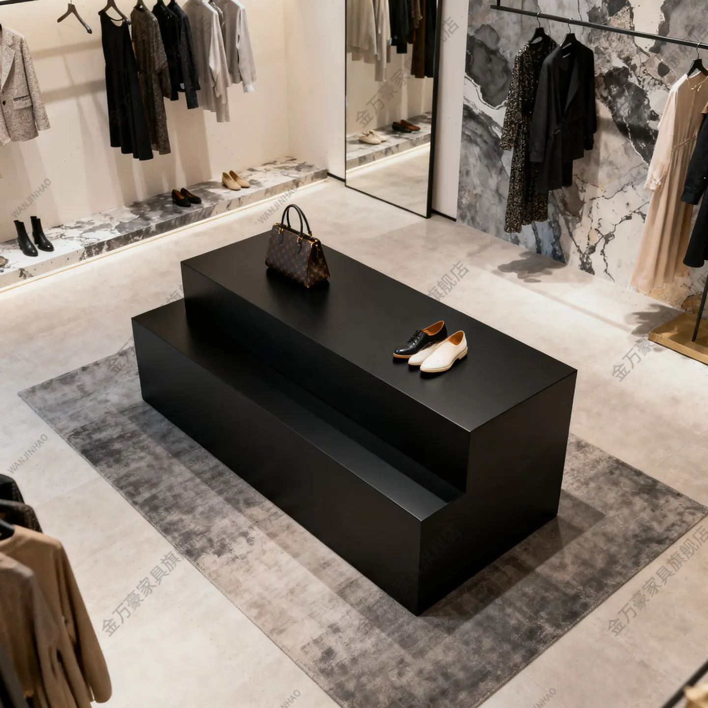 Clothing Store Nakajima Table Black Nakajima Platform Light Luxury Wood Display Display Table Shoe Store Art Museum Flowing