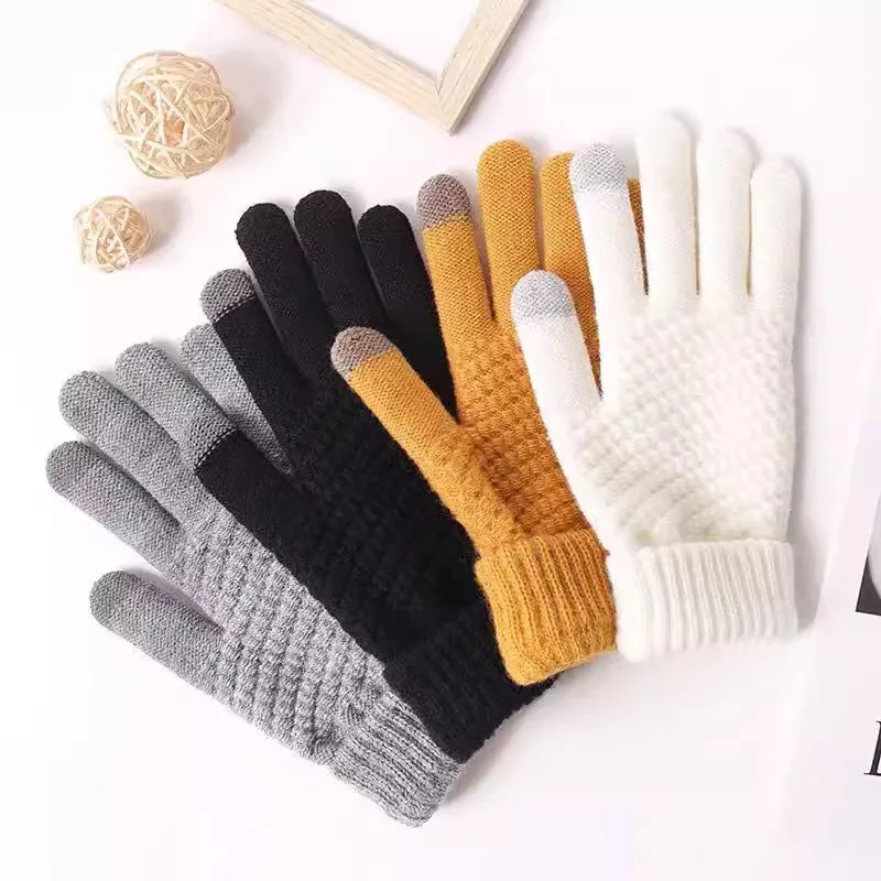 Knitted Touch Screen Gloves For Men Women Winter Thicken Warm Gloves Outdoor Cycling Mittens Crochet Knitted Full Finger Mittens