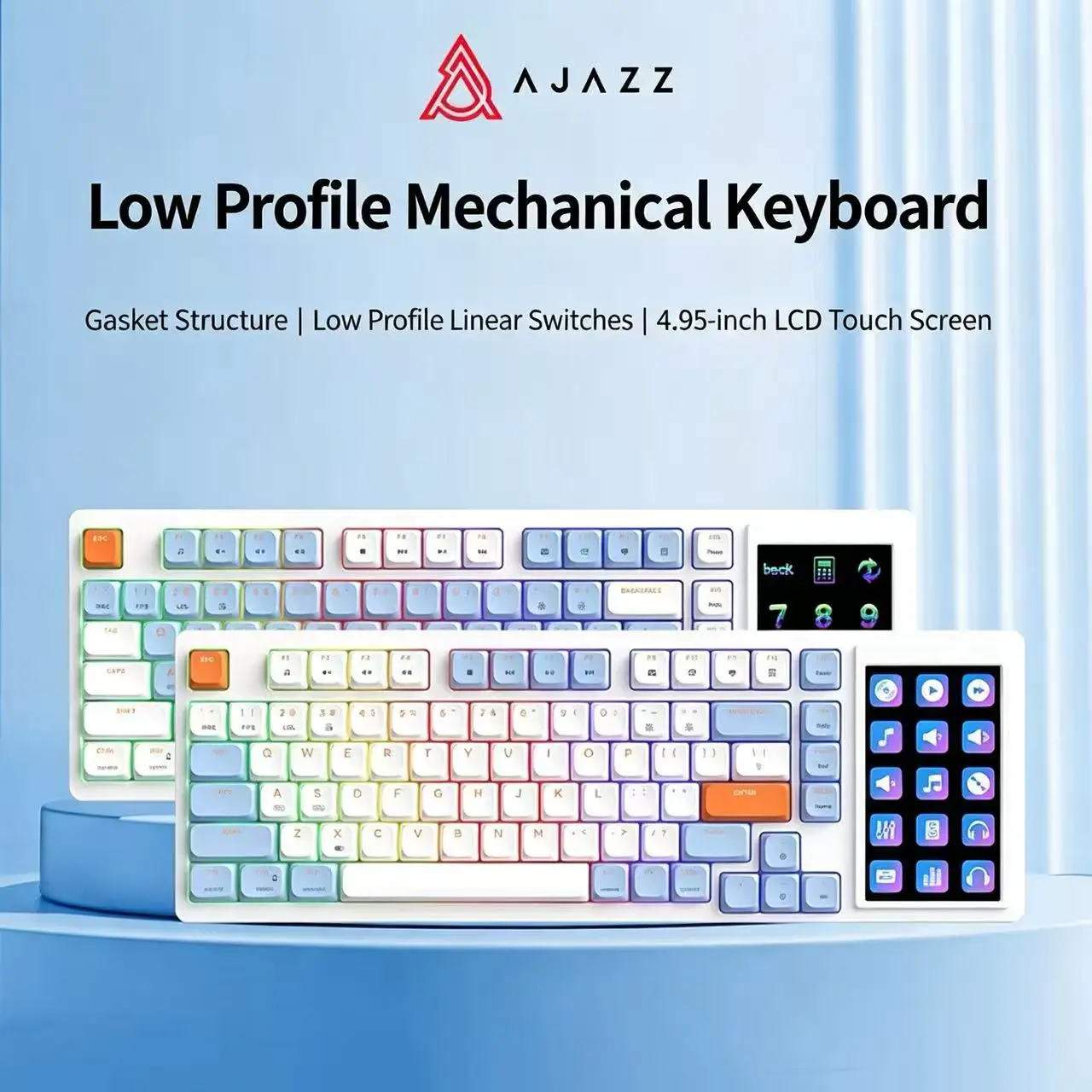 AJAZZ AKP815 75% Layout 81-Key Ultra-Slim Mechanical Keyboard, Featuring a 4.33-inch Color LCD Touchscreen and RGB Backlighting