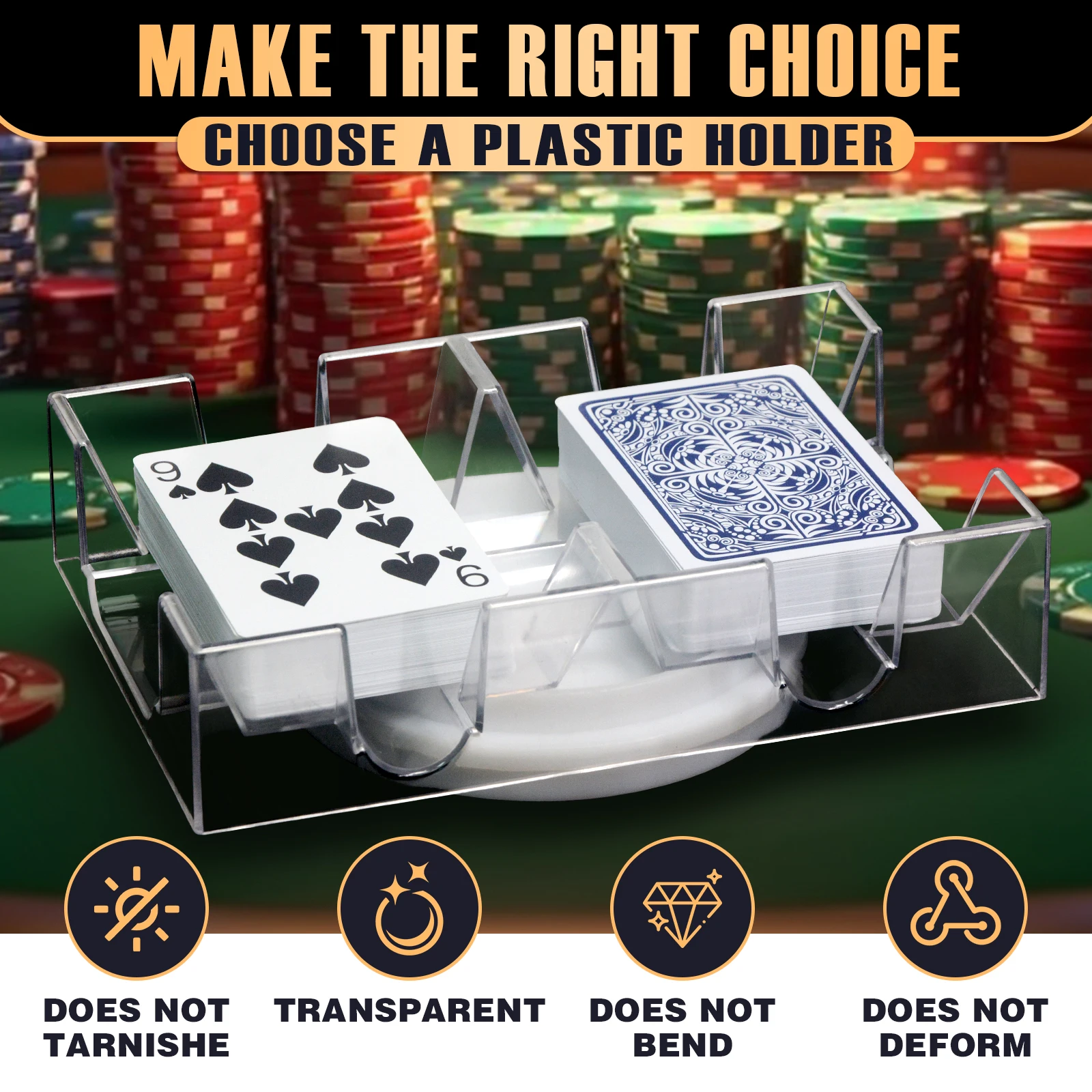 2 Deck Plastic Revolving Canasta Card Game Holder Playing Cards Tray Rotating 360° Organizes Multiple Decks for Canasta, Poker view 3