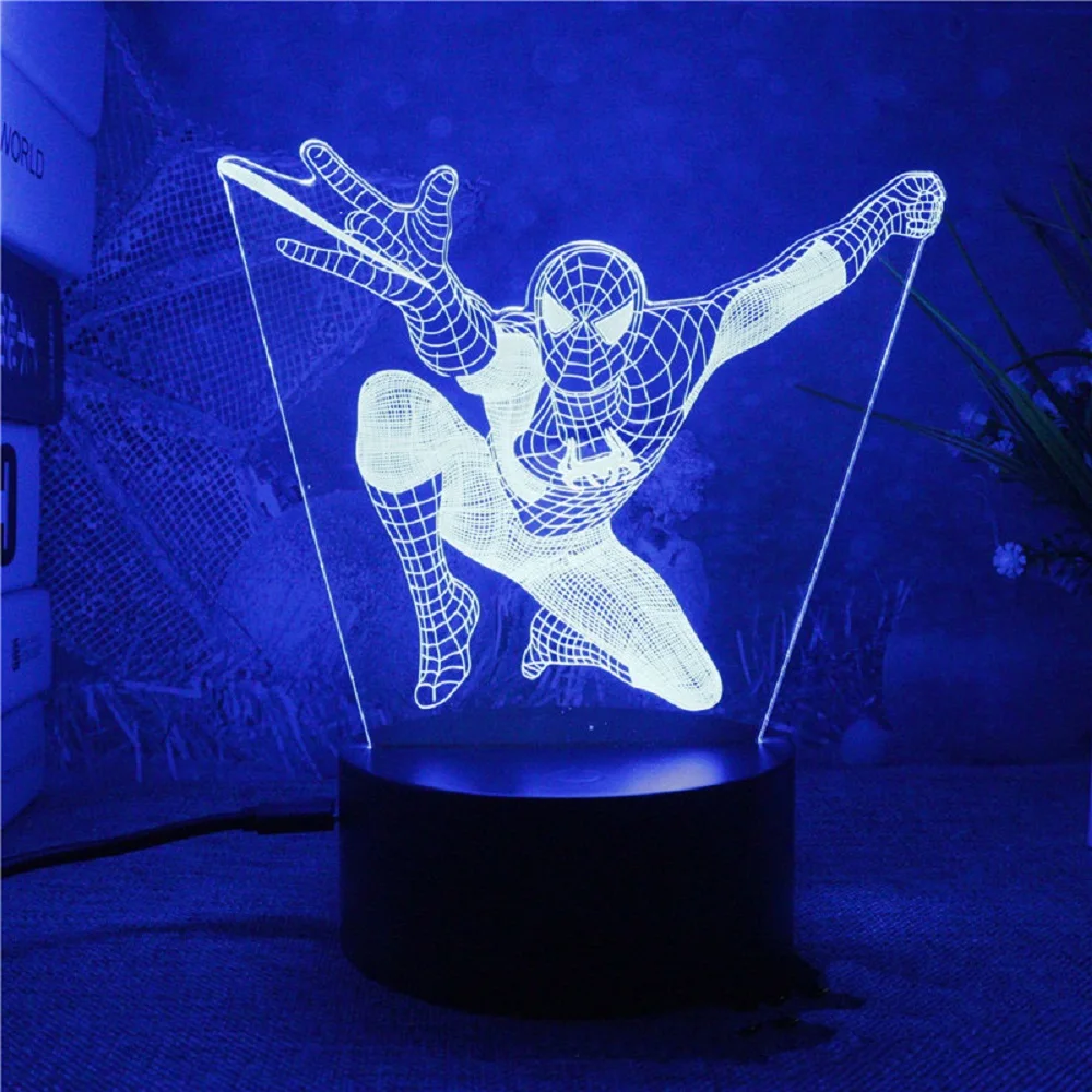 Spiderman 3D Acrylic Night Light USB Stereo LED Desk Lamp Phantom Light Surprise Birthday Gift LED Light Using USB and Battery