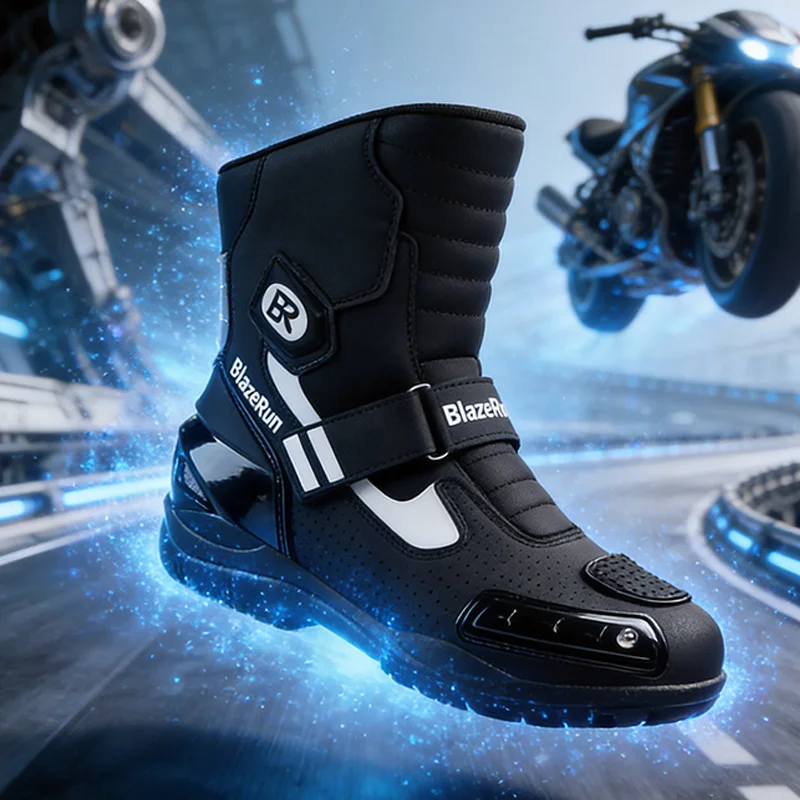 

New Motorcycle Boots Men Leather Motos Breathable Anti Slip Wear-resistant Riders Boots Motorbike Racing Ankle Length Shoes