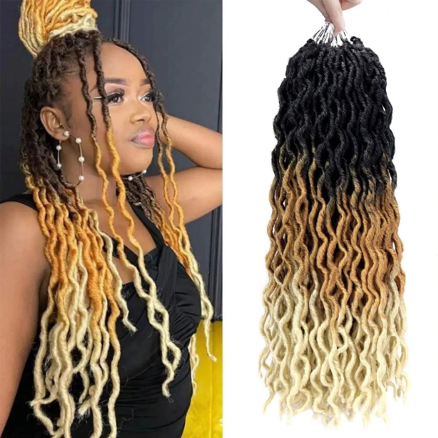 1Pack Multicolor Soft Locs Synthetic Crochet Hair Pre Looped, 18 Inch Faux Locs Crochet Braids Goddess Curly Locs Hair Extension