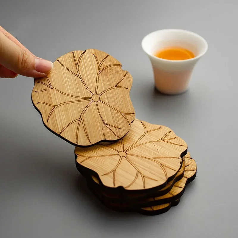 Buddisum Coasters Mat Wooden Bamboo Lotus Root Shape Round Cup Table Tea Coffee Placemat Home Decoration Kitchen Accessories