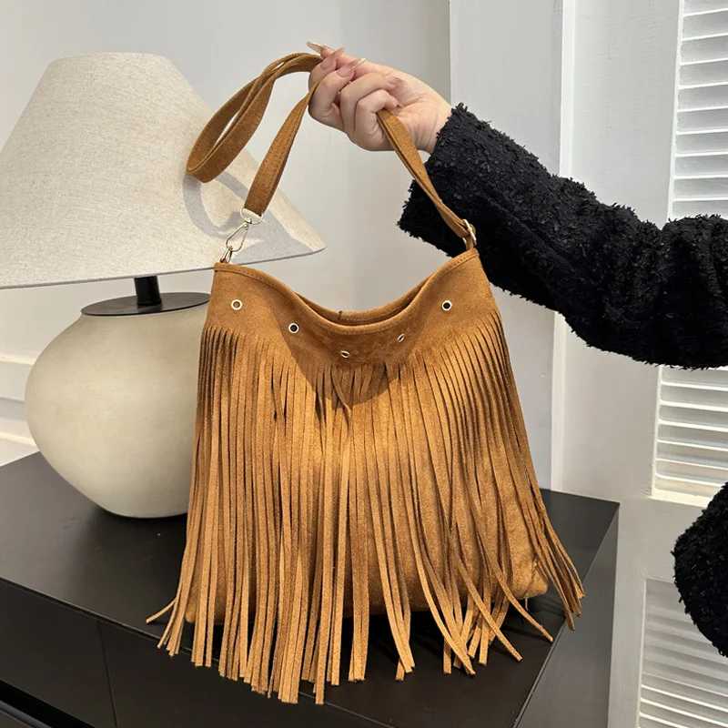 New Style Casual Tassel Crossbody Bags For Women, Large Capacity Shoulder Bag Designer Handbags For Ladies Daily Used