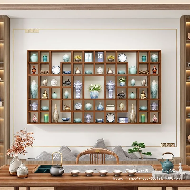

Wall hanging, wall rack, storage teapot, teacup, tea display rack, tea set, Duobao Pavilion, Bogu lattice rack.