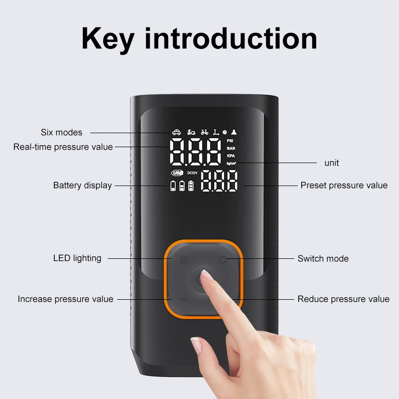 YIJU المحمولة الإطارات الهواء القابلة لإعادة الشحن منفاخ كهربائي لسيارة دراجة ضاغط الهواء الرقمي للدراجات النارية دراجة إطار السيارات #5