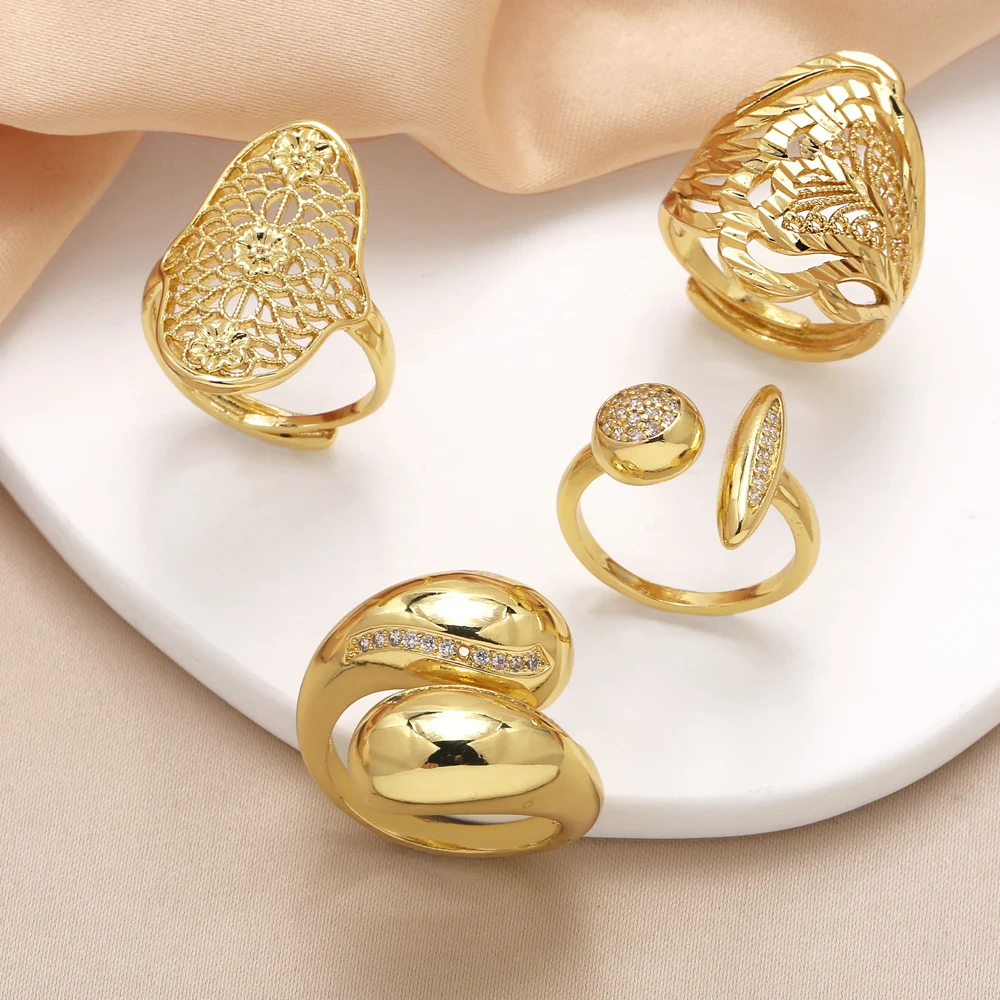 OCESRIO White Crystal Water Drop Wide Statement Rings for Women Copper Gold Plated Fatima Hand Ring Jewelry Women Gift rigk25