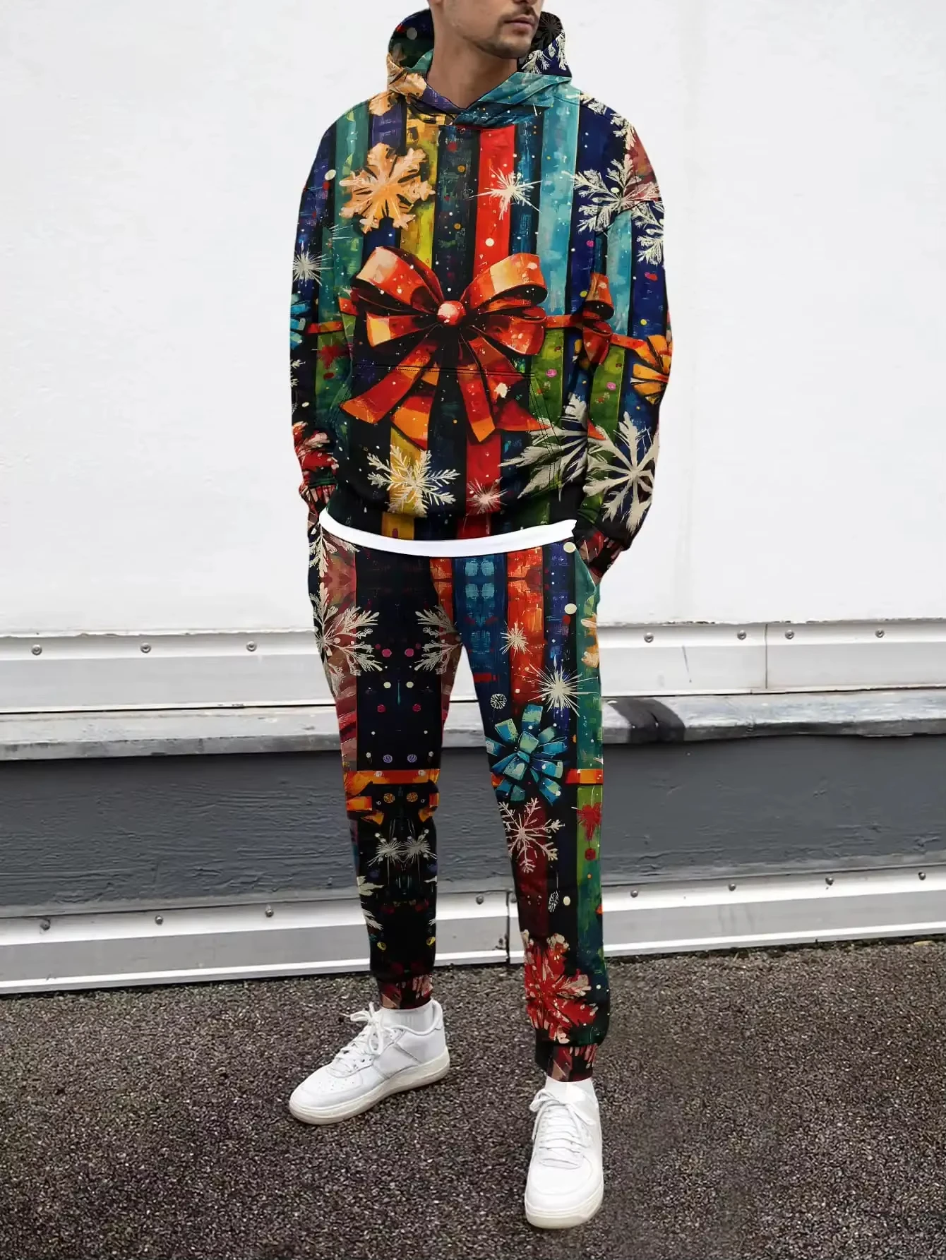 جديد عيد الميلاد سانتا كلوز ثلاثية الأبعاد طباعة هوديي + السراويل قطعتين مجموعة الرجال النساء موضة 2 قطعة بدلة رياضية ندفة الثلج شجرة عيد الميلاد