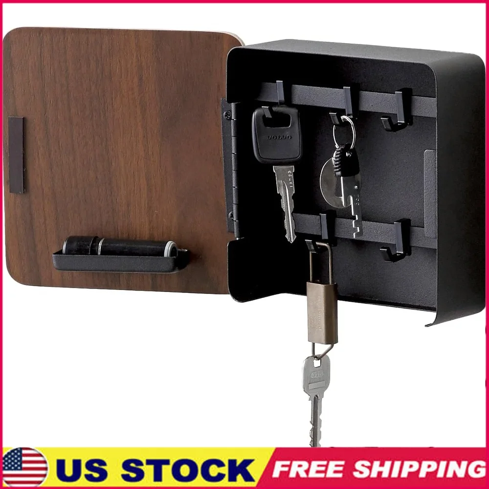 

Wooden Magnetic Key Cabinet Organizer with Steel Accents Versatile Wall Mount Storage Solution Home Office Keys