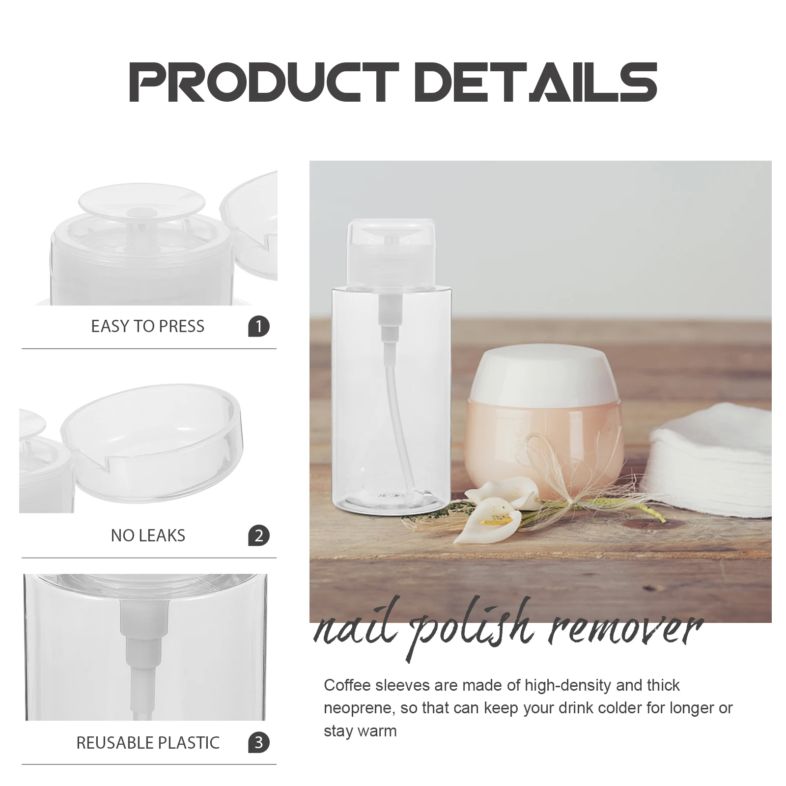 

2pcs Toner Bottle 300ml PETG Empty Pump Refill Push Dispenser Makeup Remover Travel Alcohol Bottle Press Wide Uses