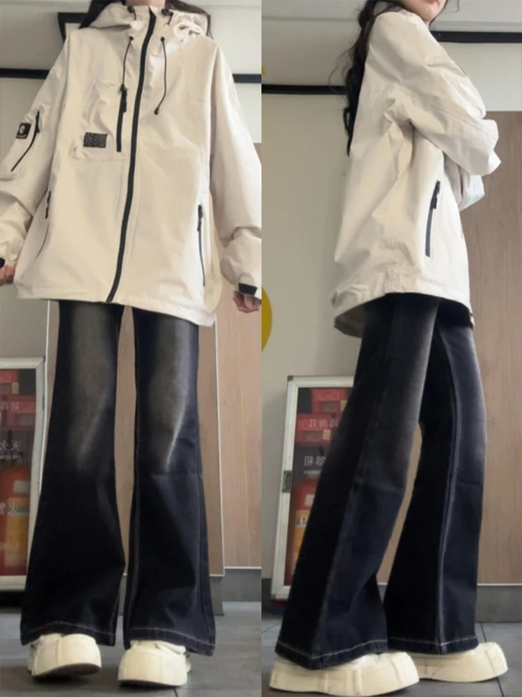 

American Retro Flared Jeans Women's Spring Autumn 2024 New High Waist Slimming Small Size Loose Straight Leg Wide Leg Pants