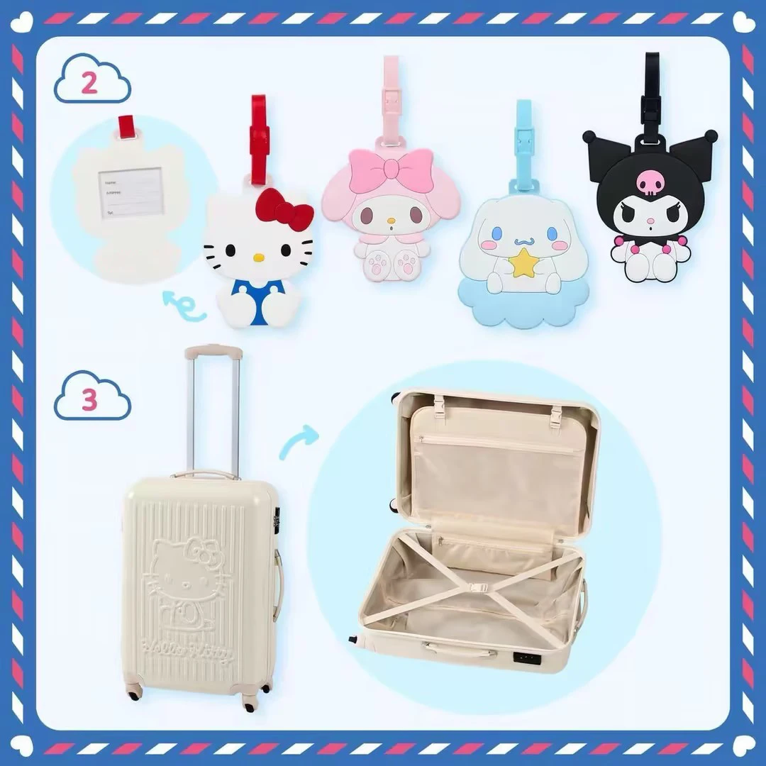 Sanrio Hello Kitty Gepäckanhänger, Cartoon My Melody Reise-Namensschild, Adress-ID-Tag, geeignet für Gepäck, Flughafen, Bagage-Check-in – Detail 6