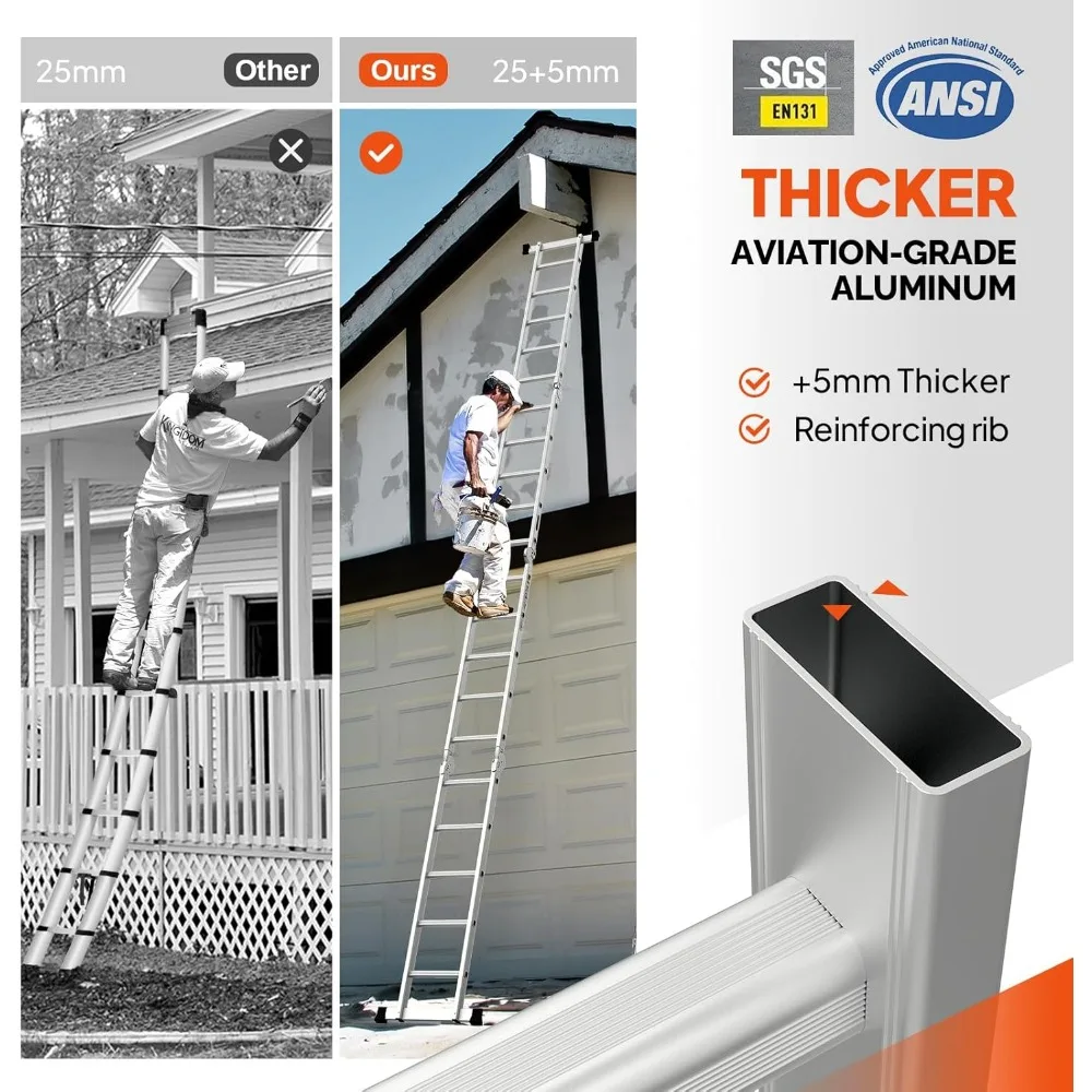 escada de extensão dobrável multiuso 7 em 1 de alumínio de 18,5 pés - serviço pesado, certificação en131