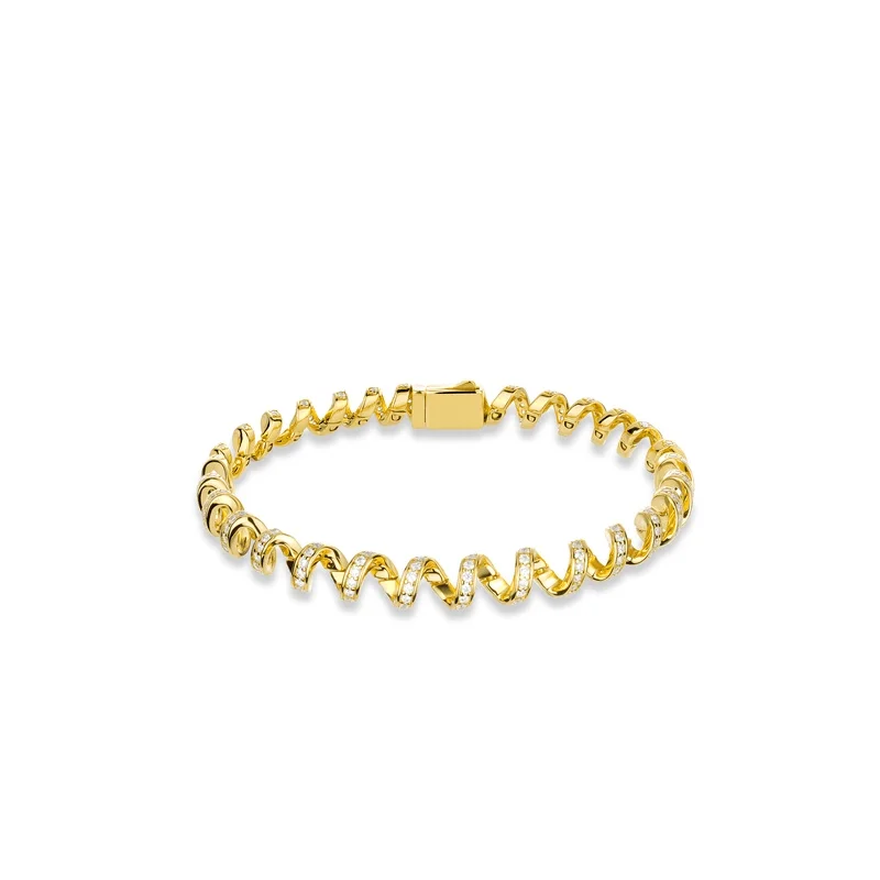 Bellux 925 Silver Synthetic Zircon Golden Full Diamond Landline Telephone Line Design Bracelet for Women