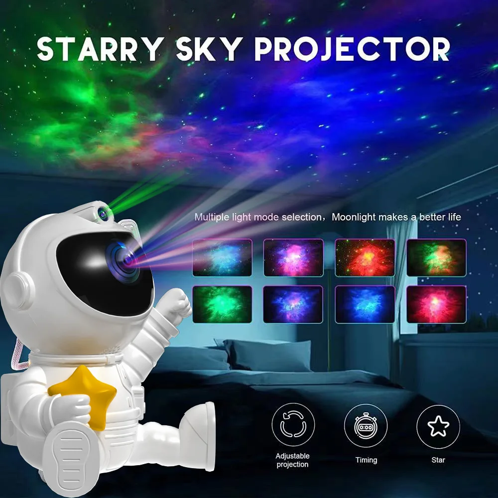 Kids Star Projector Night Light Rechargeable Astronaut Starry Nebula Ceiling LED Lamp 360°Rotation Galaxy Lighting for Children