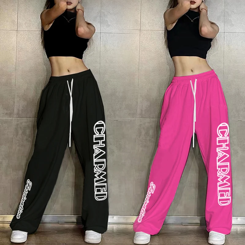 

Street Style High Waist Jazz Hiphop Dance Pants Women's Loose Casual Long Trousers Cool Sweet Sports Harlan Pants Cotton Blend