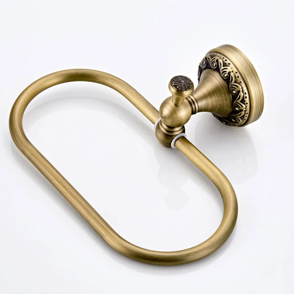 BOFO Oval Towel Ring Antique Brass Exquisite Pattern Carving Hanger Hand Towel Holder For Bathroom Kitchen Accessories