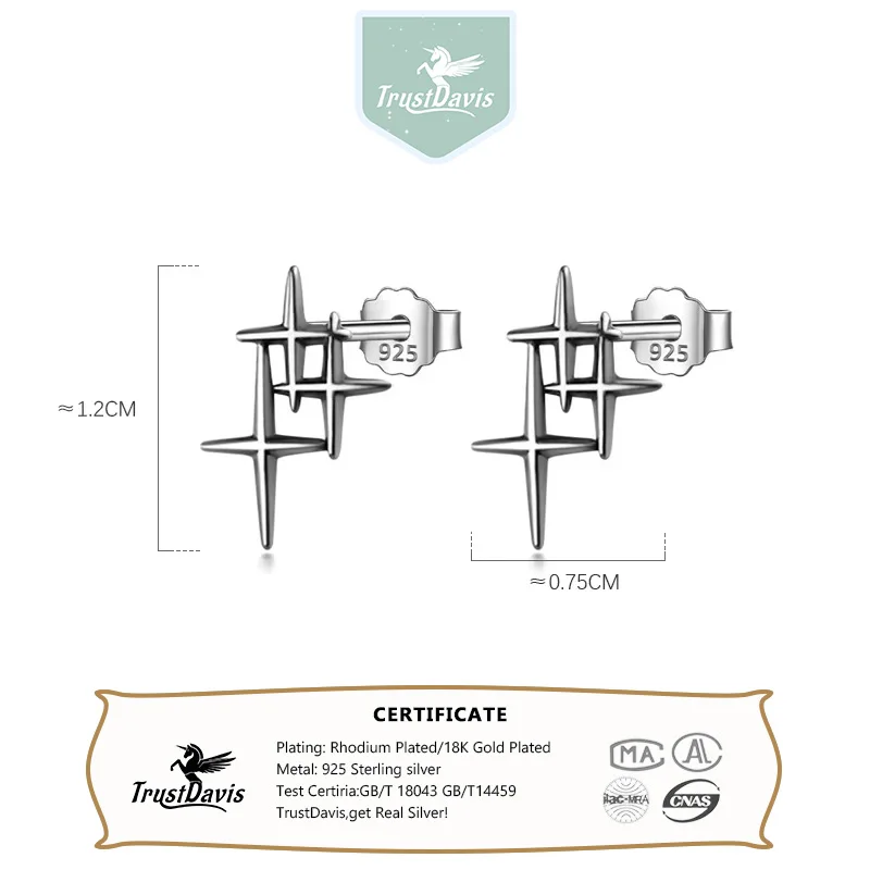 TrustDavis Genuine 925 Sterling Thai Silver Fashion Sweet Star Stud Earring For Women Wedding Anniversary Jewelry Gift DB1154