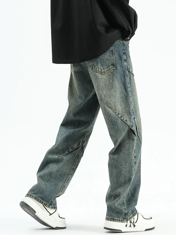 Casual Trousers Men's Pure Cotton American High Street Jeans Spring  Autumn Fashionable Loose Pants Micro Elastic Mid-Low Waist