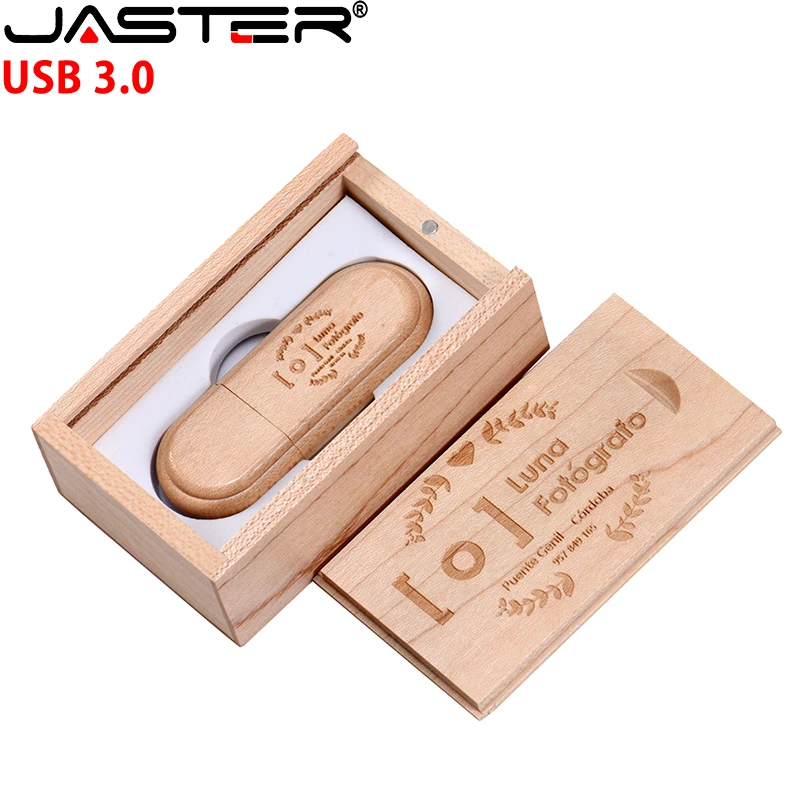 

USB3.0 Free Custom Logo USB 3.0 Flash Drive Wood Box Pen Drive 128GB 64GB 32GB High Speed Memory Stick Storage Device Pendrive