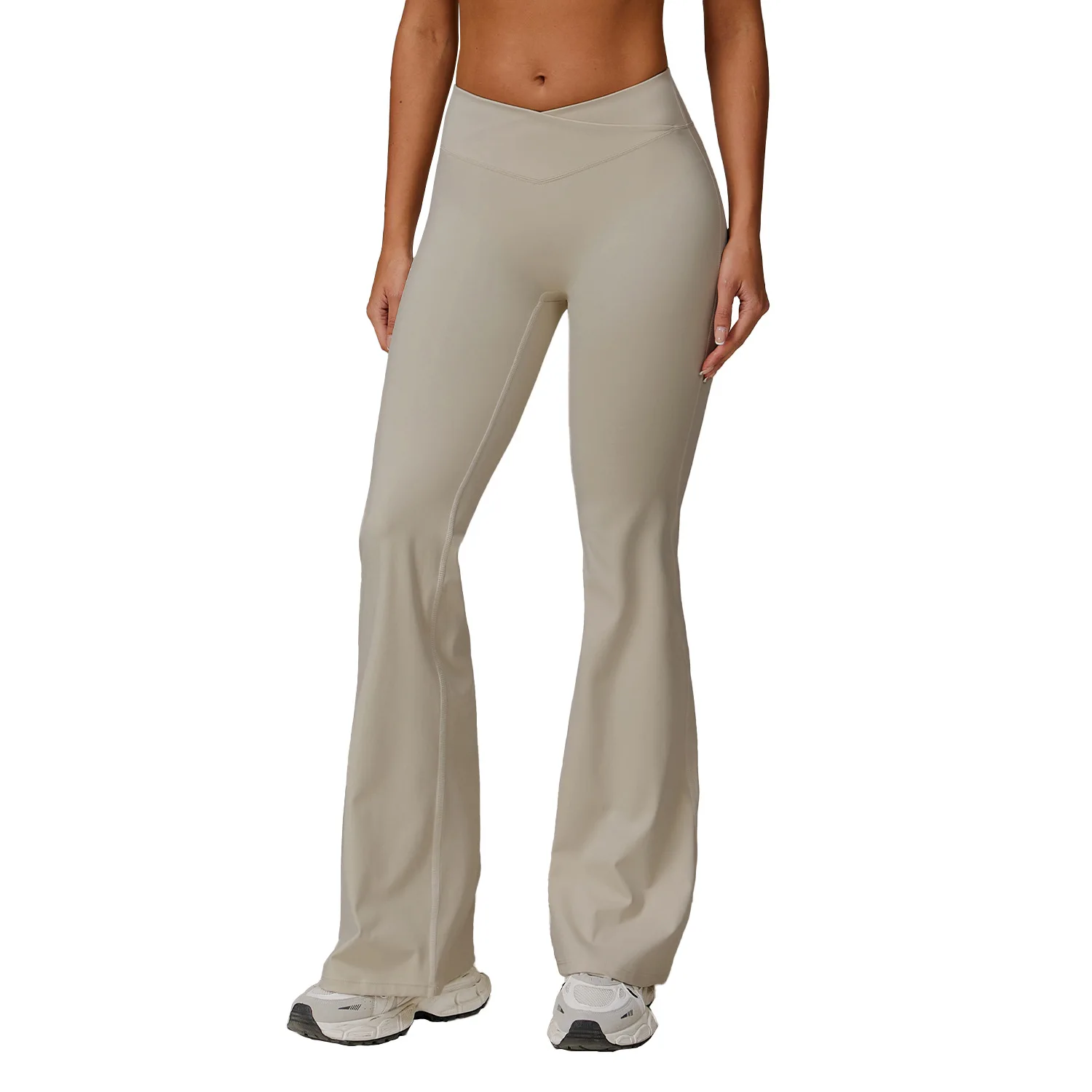 

Maxdutti Micro Flared Nude Yoga Pants Cross High Waisted Running Sports Casual Tight Fitting Versatile Bell Bottom Pants
