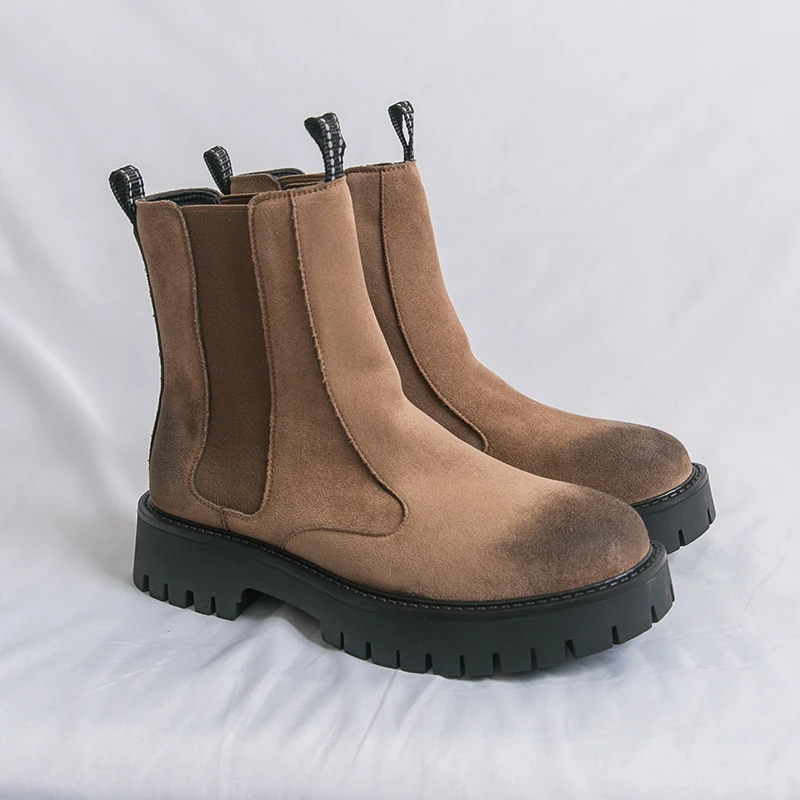 Мужские ботильоны высокого качества, классические коричневые короткие ботинки без шнуровки для мужчин, удобные замшевые ботинки на платформе, мужские ботинки Botines Para Hombre