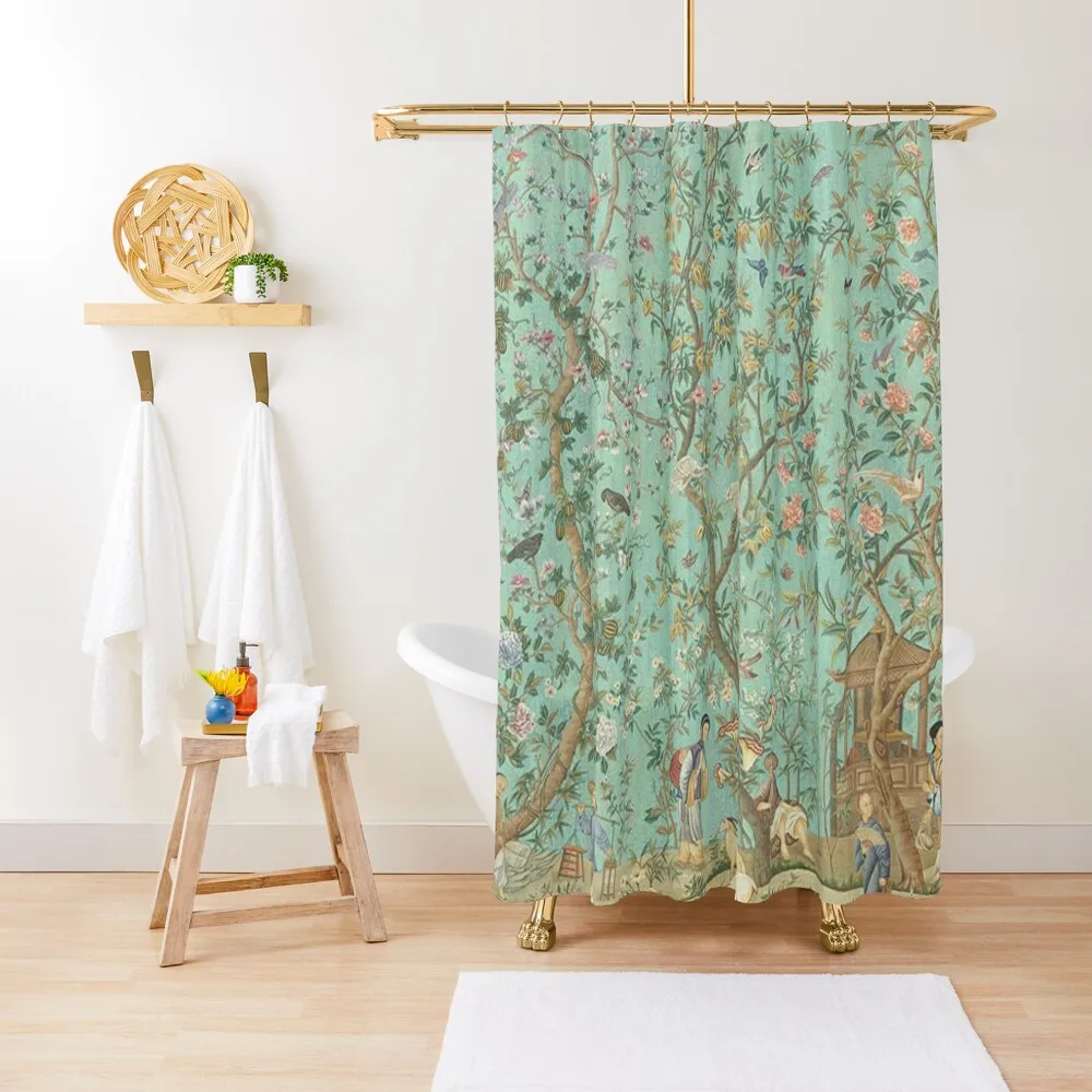 Chinoiserie Wall Mural Peaceful Day Shower Curtain Waterproof Shower Curtain Shower Curtain Sets For Bathroom