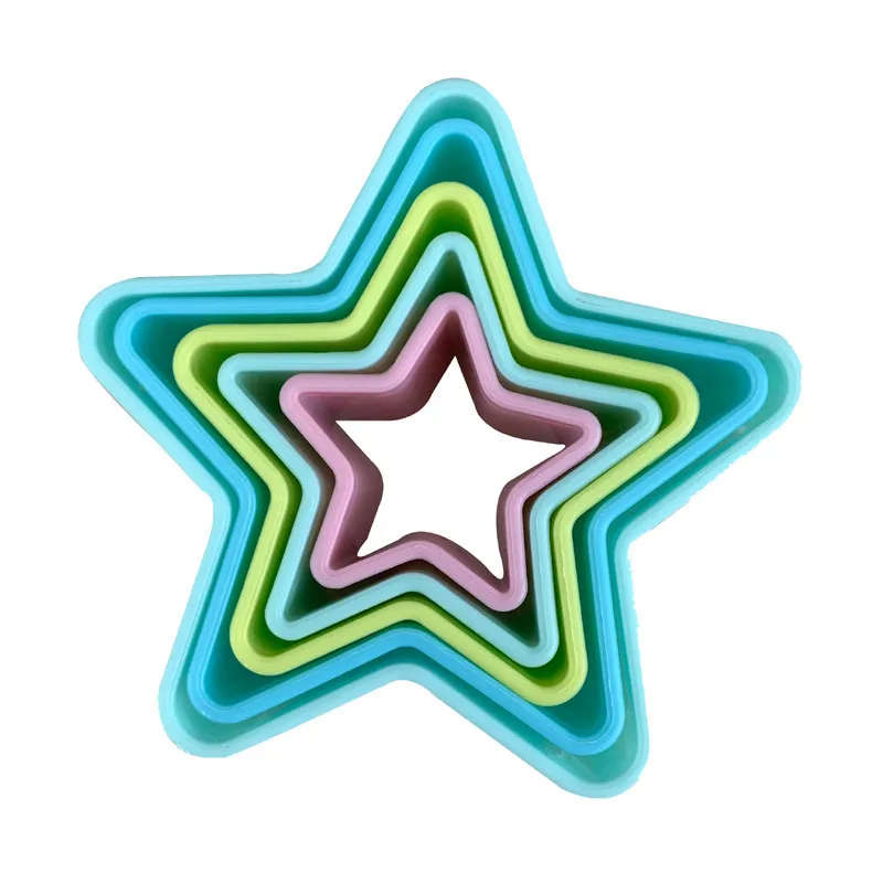 5pcs Five-pointed Star Fondant Embosser Flower Cookie Cutters Biscuit Molds Icing Embossing Decorating Cutter Cake Tools