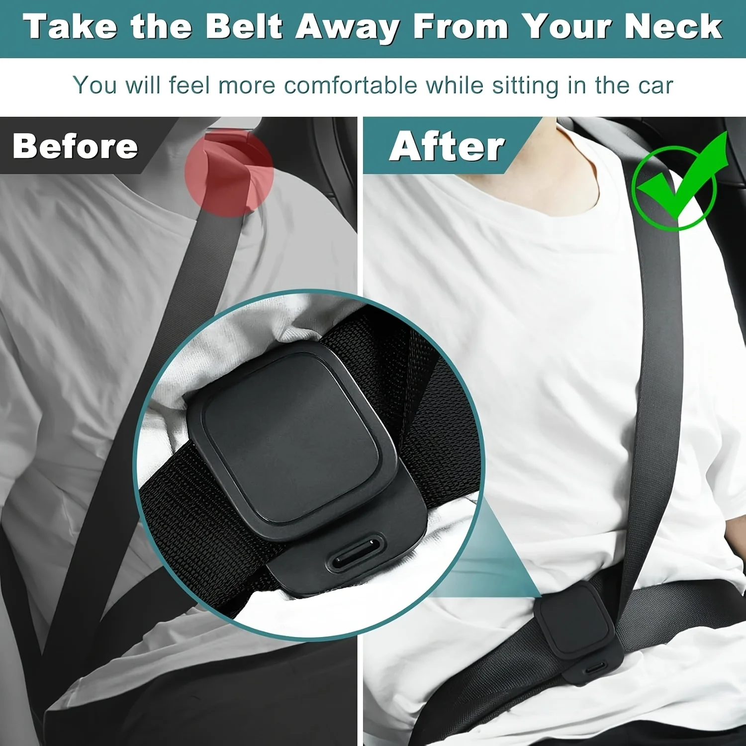 Car Seat Belt Adjuster, Seat Belt Clip, Shoulder & Neck Seat Belt Lock Clip, Protector for Comfortable Driving