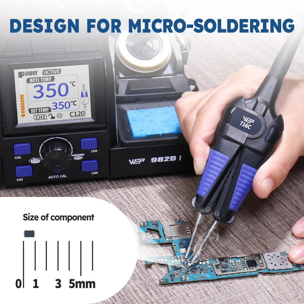 WEP 2-IN-1 Precision Soldering Station Desoldering Tweezer Soldering Iron Kit, Auto Temperature Calibration, Fast Heat 982D-PRO