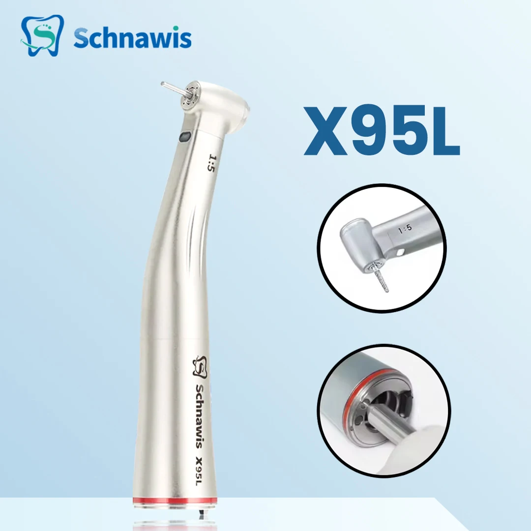 

X95L Push Button Dental Contra Angle Handpiece 1:5 Transmission G-burs (Ø 1.6 mm) Internal Water FiberOptic Red Ring