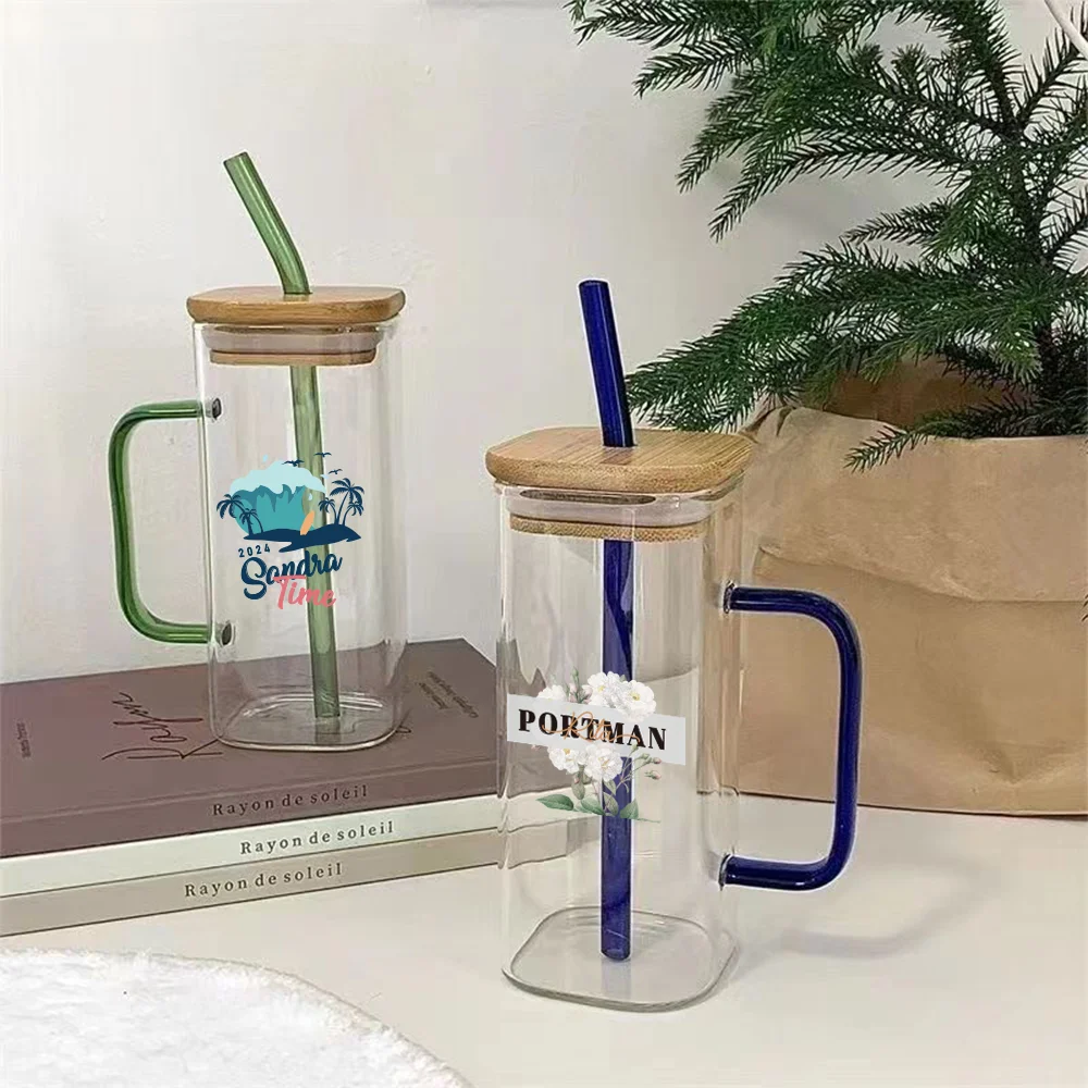 

Custom Name Glass Cup With Lid and Straw Reusable Glass Bubble Tea Cup Juice Glass Beer Can Milk Coffee Cups Mocha Breakfast Mug