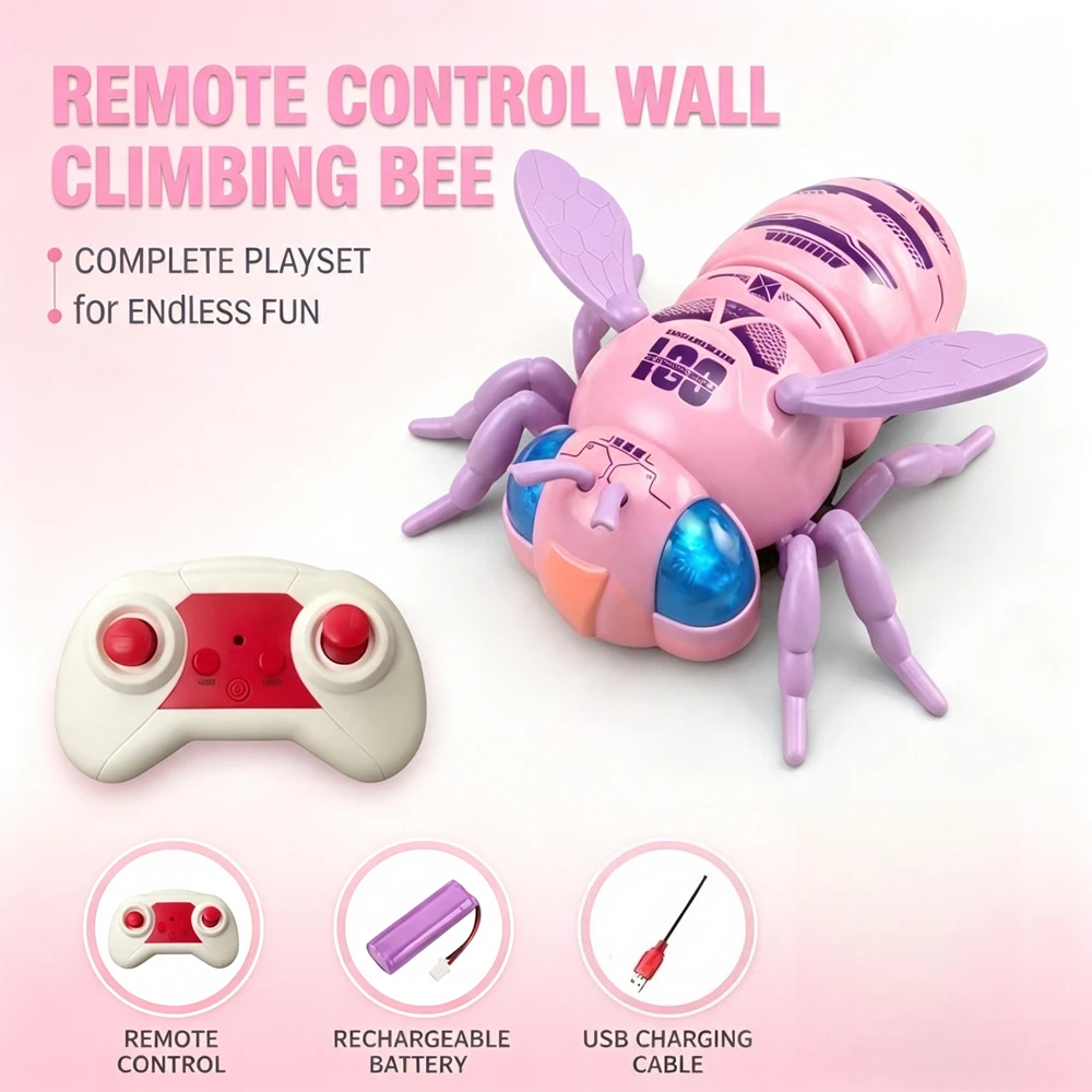 New Remote Control Wall Climbing Car Simulated Bee Animal Stunt Toy Light Up RC Wall Crawler Vehicle Creative Educational Toy