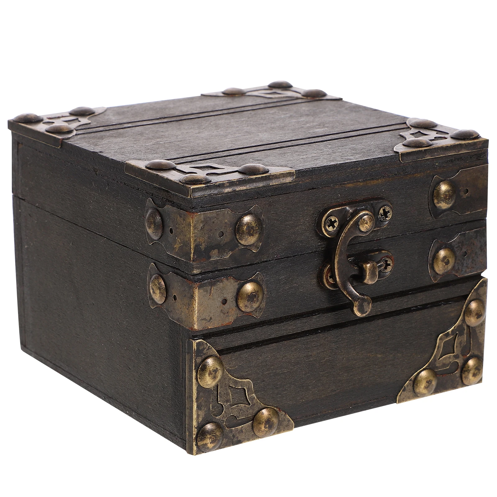

Retro Storage Box 6400C 01 A Square Wood Treasure Chest for Necklace Earrings Jewelry Keepsake Display Home Decor Gift Packaging