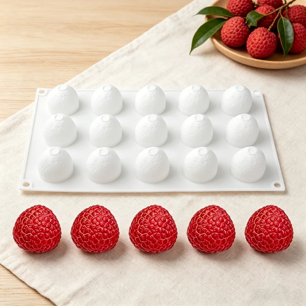Litchi Peach Almond or Blueberry Design Silicone Chocolate Mold Food Grade Cake Mould Fruit Themed Cake Decoration Dessert Tools