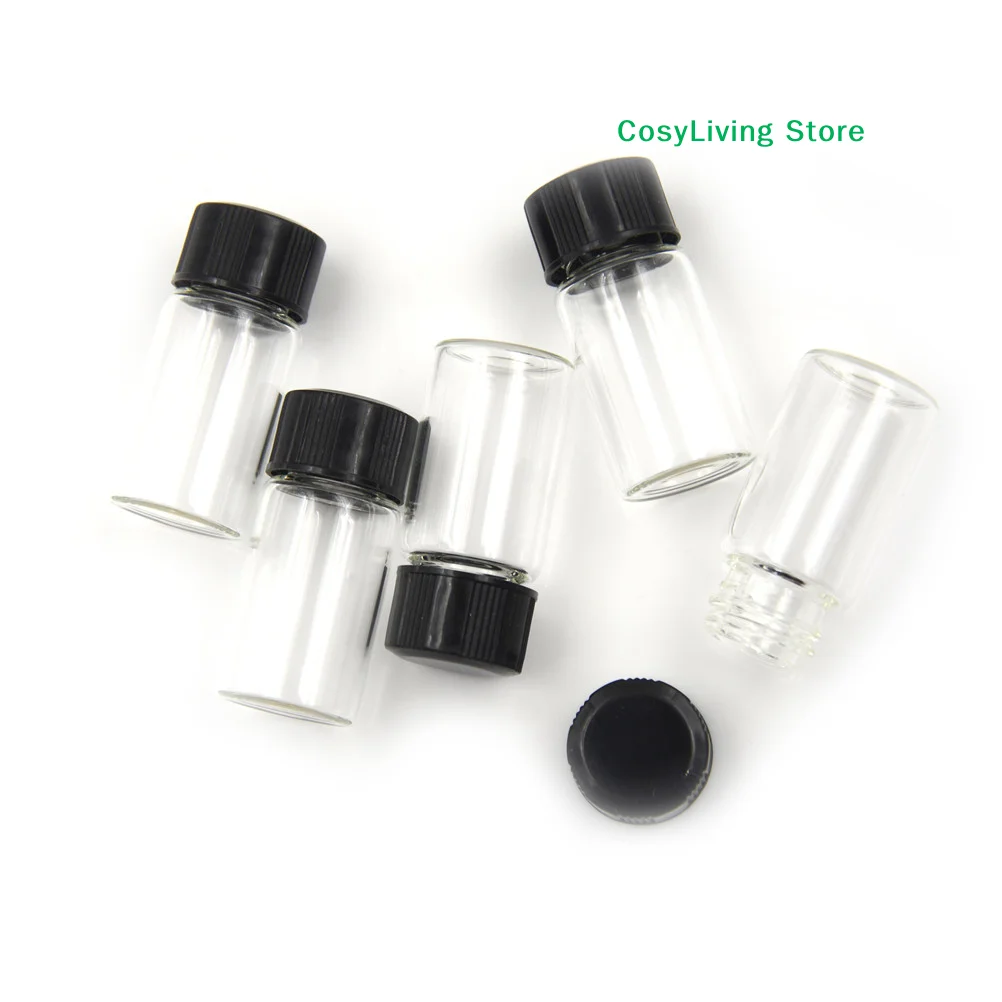 5Pcs Small Glass Vials Bottles Clear Containers With Screw Cap 3ml