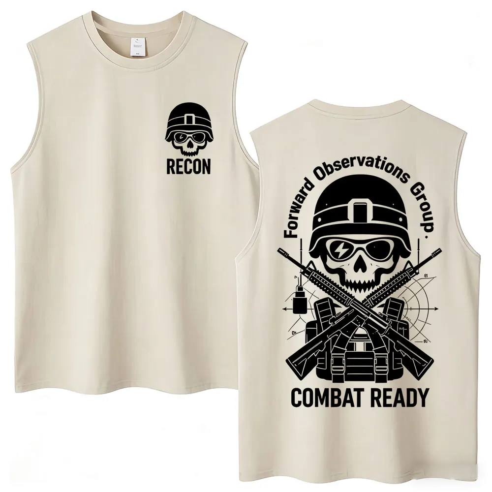 Washed Forward Observations Group Retro Tank Tops Skeleton FOG Men Women Sleeveless Vests Streetwear Loose Cotton Casual T Shirt