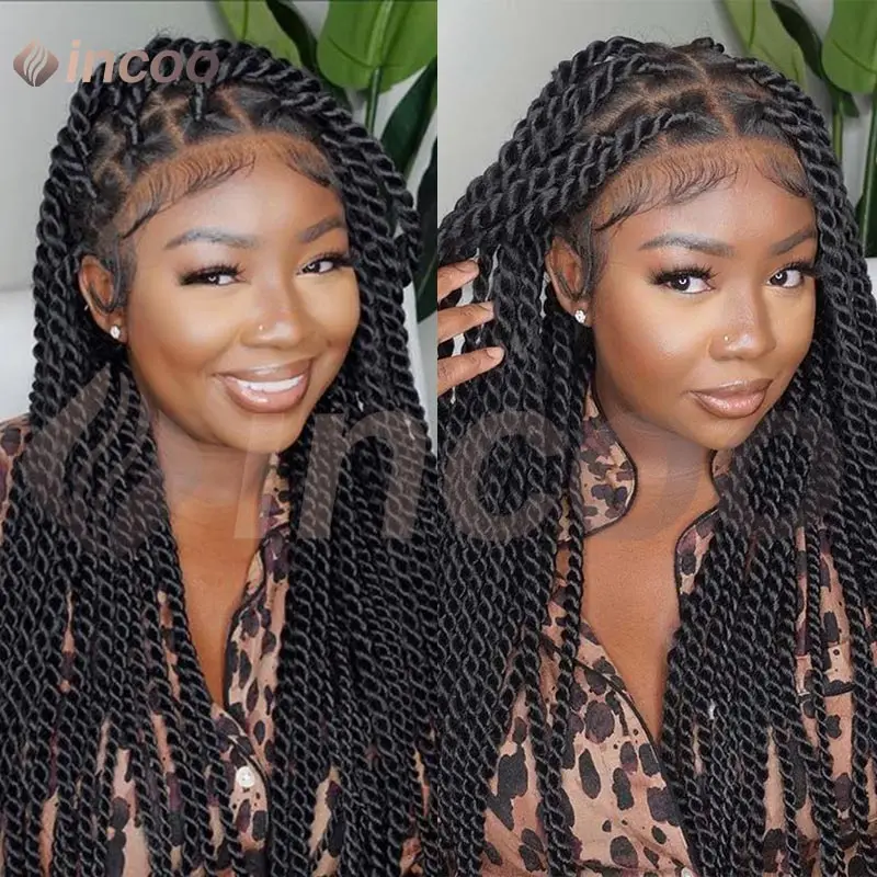 

Синтетический сенегальский твист, полный кружевной фронтальный парик, плетеные искусственные локоны для чернокожих женщин, парик с косами Goddess Box, легко стильные волосы